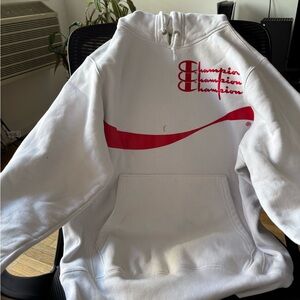 Champion x Coca Cola Style White Hoodie with Red Logo